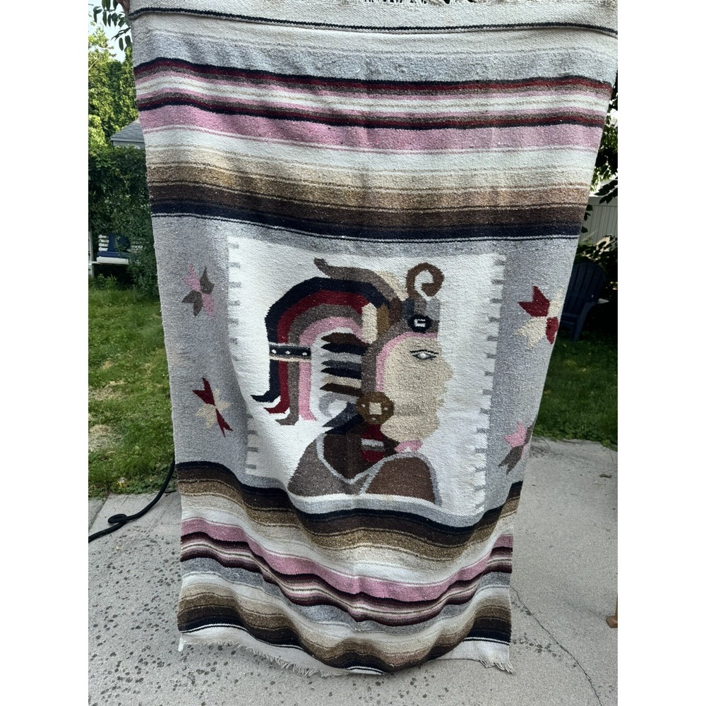 Vtg 70s Native American Indian Tribal Chief  Wall Tapestry Throw 41"x65.5"